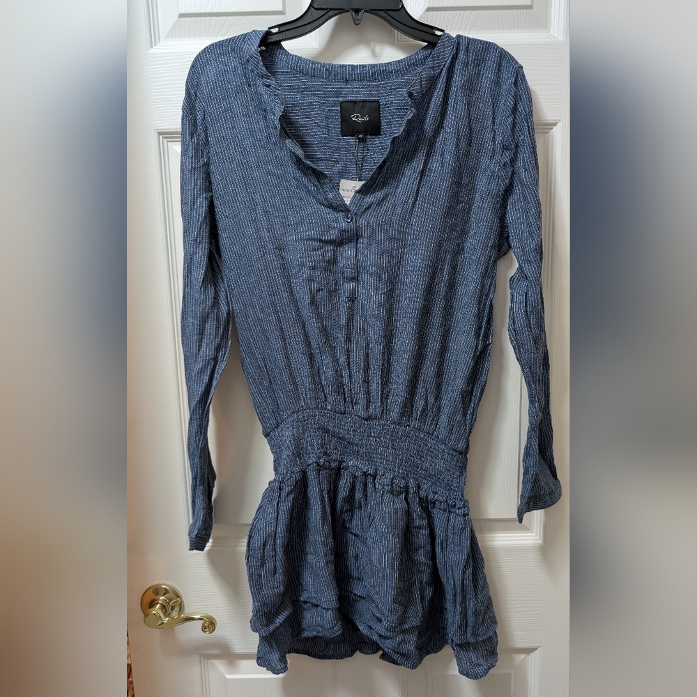 NWT Rails Juliette Salem Linen Blend Striped Dress M Medium Blue White